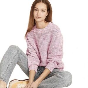 J. Crew Marled cotton-blend crewneck sweater (Sz XL) pink & white